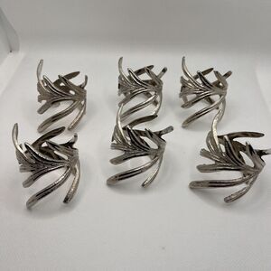 DII Modern Brass Branch Napkin Rings in Antique Silver (Set of 6)